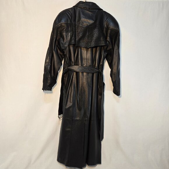 G-III Whimsigoth Grunge Fairy Mystery Black Leather Trench Coat Size M LIKE NEW! - Picture 2 of 16